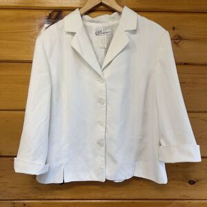 Dress Barn Sz M White Collar Cuffs Lined Blazer Jacket Poly Rayon Buttons